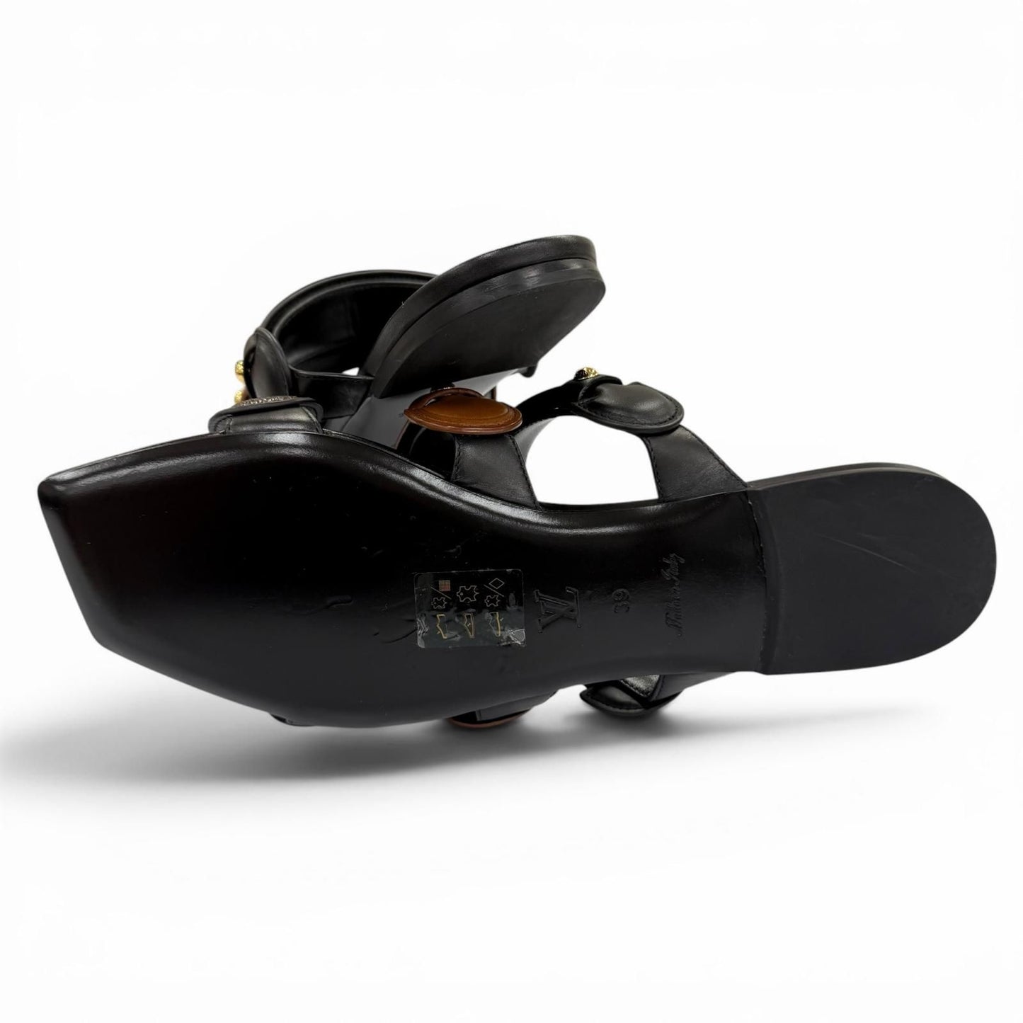 Louis Vuitton Legacy Line Leather Monogram Canvas Flat Sandals Black — view 6