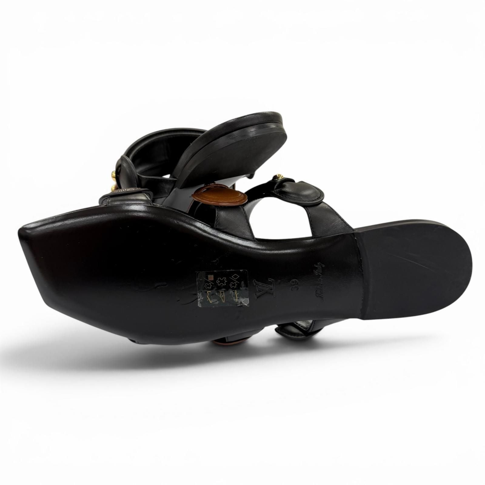 Louis Vuitton Legacy Line Leather Monogram Canvas Flat Sandals Black — view 6