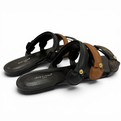 Louis Vuitton Legacy Line Leather Monogram Canvas Flat Sandals Black — view 2