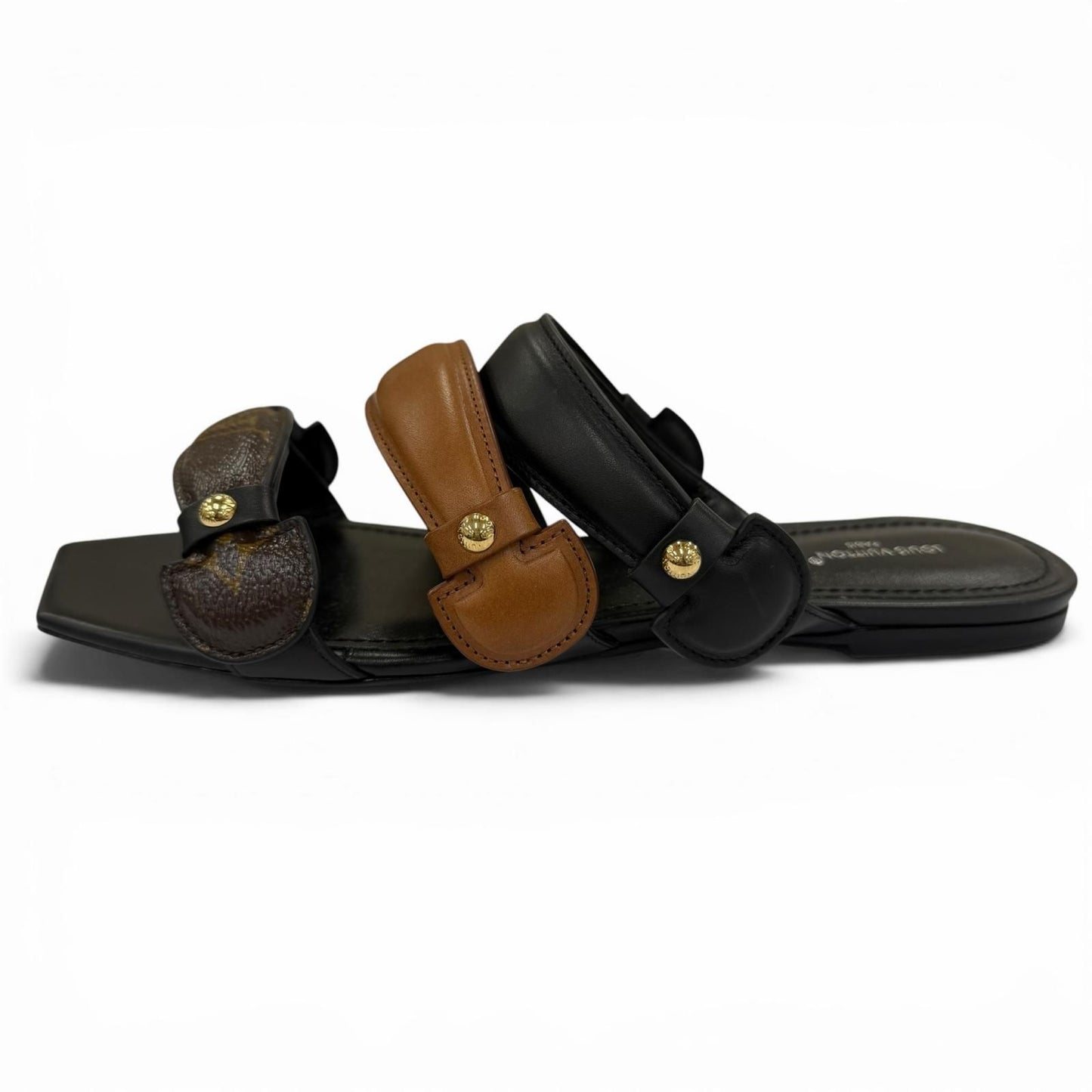 Louis Vuitton Legacy Line Leather Monogram Canvas Flat Sandals Black — view 4