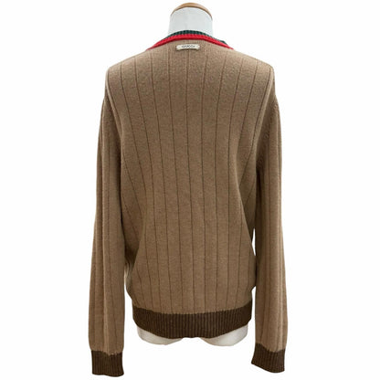Gucci Camel Wool Web Stripe Crew Neck Knit Sweater Brown — view 4