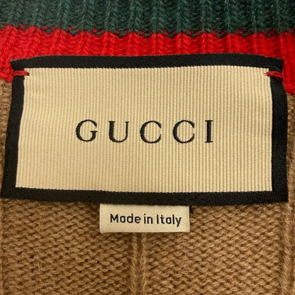 Gucci Camel Wool Web Stripe Crew Neck Knit Sweater Brown — view 6