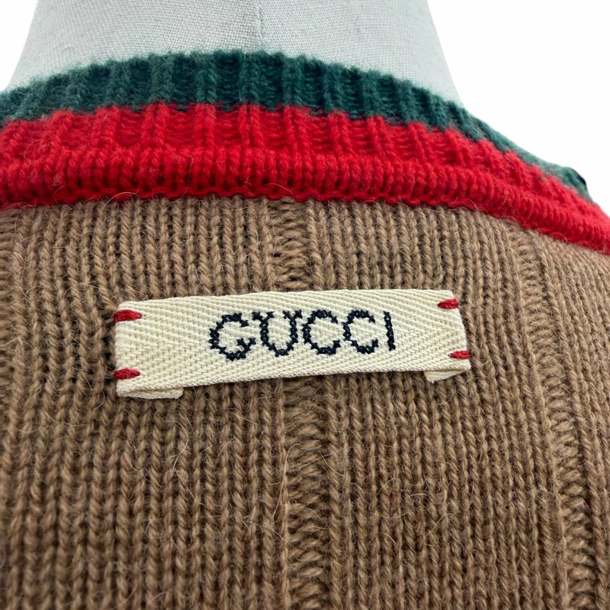 Gucci Camel Wool Web Stripe Crew Neck Knit Sweater Brown — view 5
