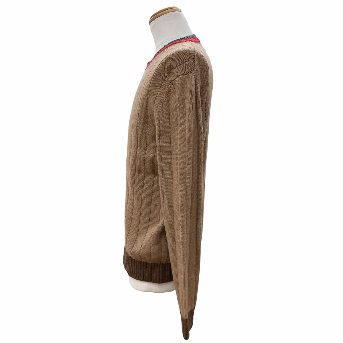 Gucci Camel Wool Web Stripe Crew Neck Knit Sweater Brown — view 3