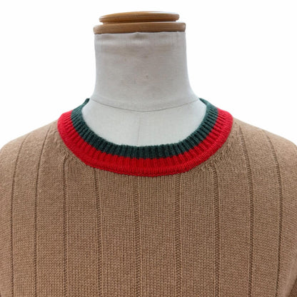 Gucci Camel Wool Web Stripe Crew Neck Knit Sweater Brown — view 2