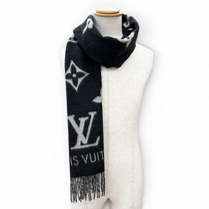 Louis Vuitton Scarf Reykjavik 100% Cashmere Echarpe Monogram Fringe Black — view 3