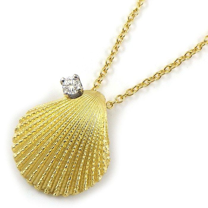 Tiffany & Co Necklace Shell Motif 1 Point Diamond 18K Yellow Gold