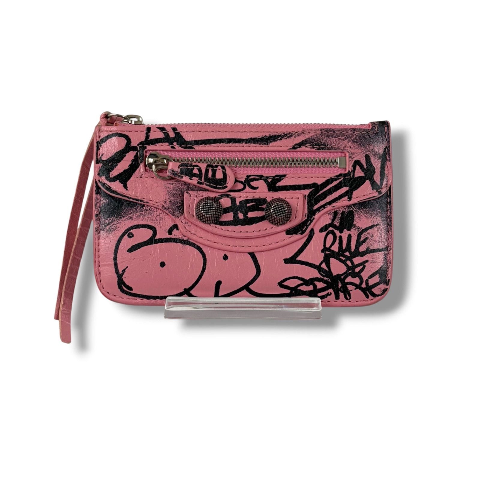 Balenciaga Cagole Graffiti Fragment Case Mini Wallet Card Coin Pink City — view 3