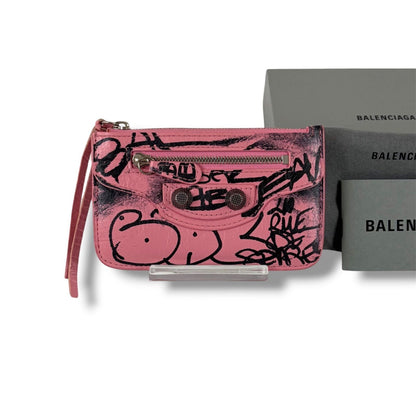 Balenciaga Cagole Graffiti Fragment Case Mini Wallet Card Coin Pink City