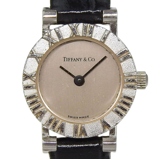Tiffany & Co Atlas Stainless Steel Leather Quartz Analog Display Silver Dial