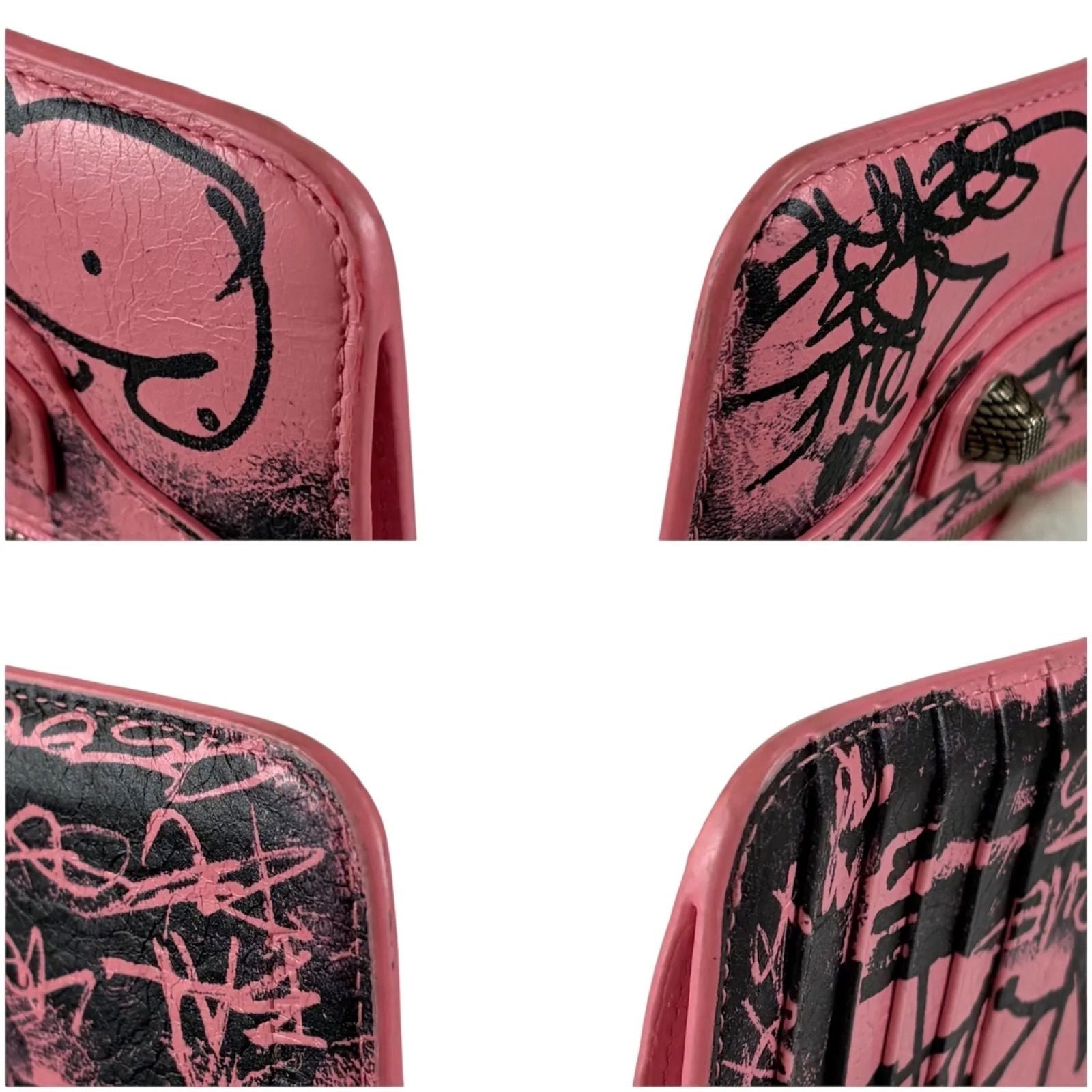 Balenciaga Cagole Graffiti Fragment Case Mini Wallet Card Coin Pink City — view 7