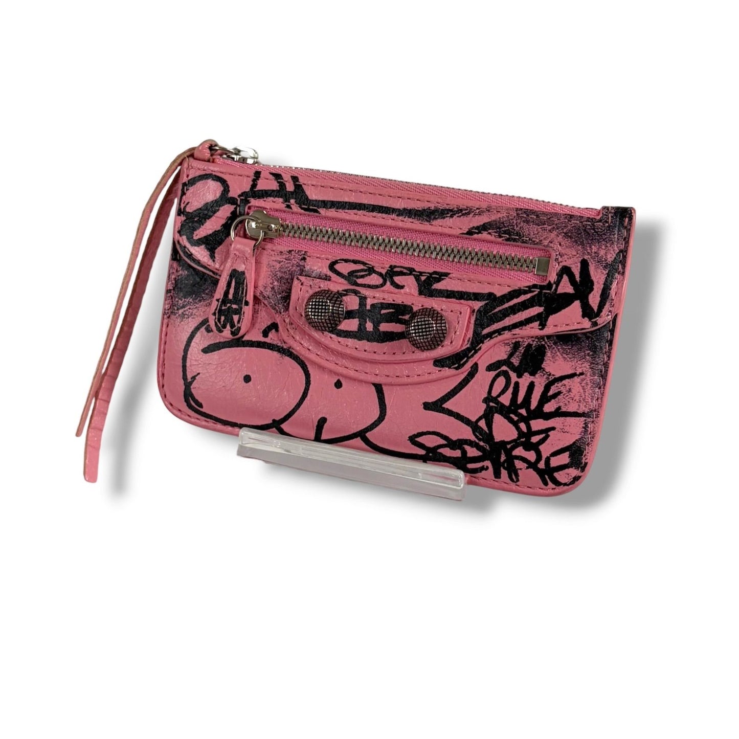 Balenciaga Cagole Graffiti Fragment Case Mini Wallet Card Coin Pink City — view 2