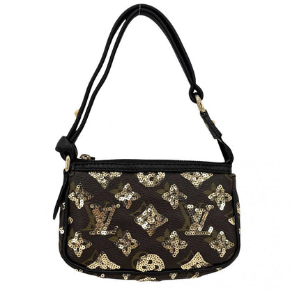 Louis Vuitton Handbag Monogram Eclipse Sequin Mini Pochette Brown Black Gold