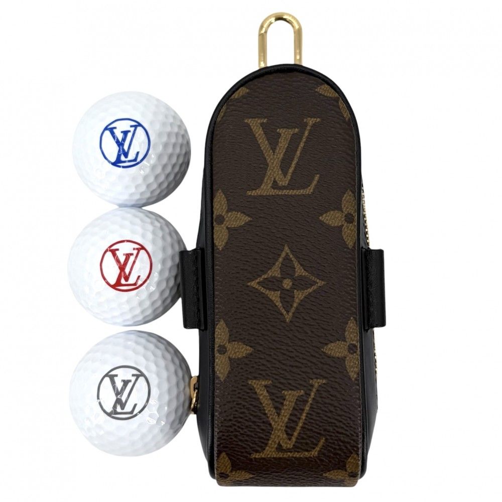 Louis Vuitton Monogram Macassar Set Togo Golf Equipment Ball Set Black Brown