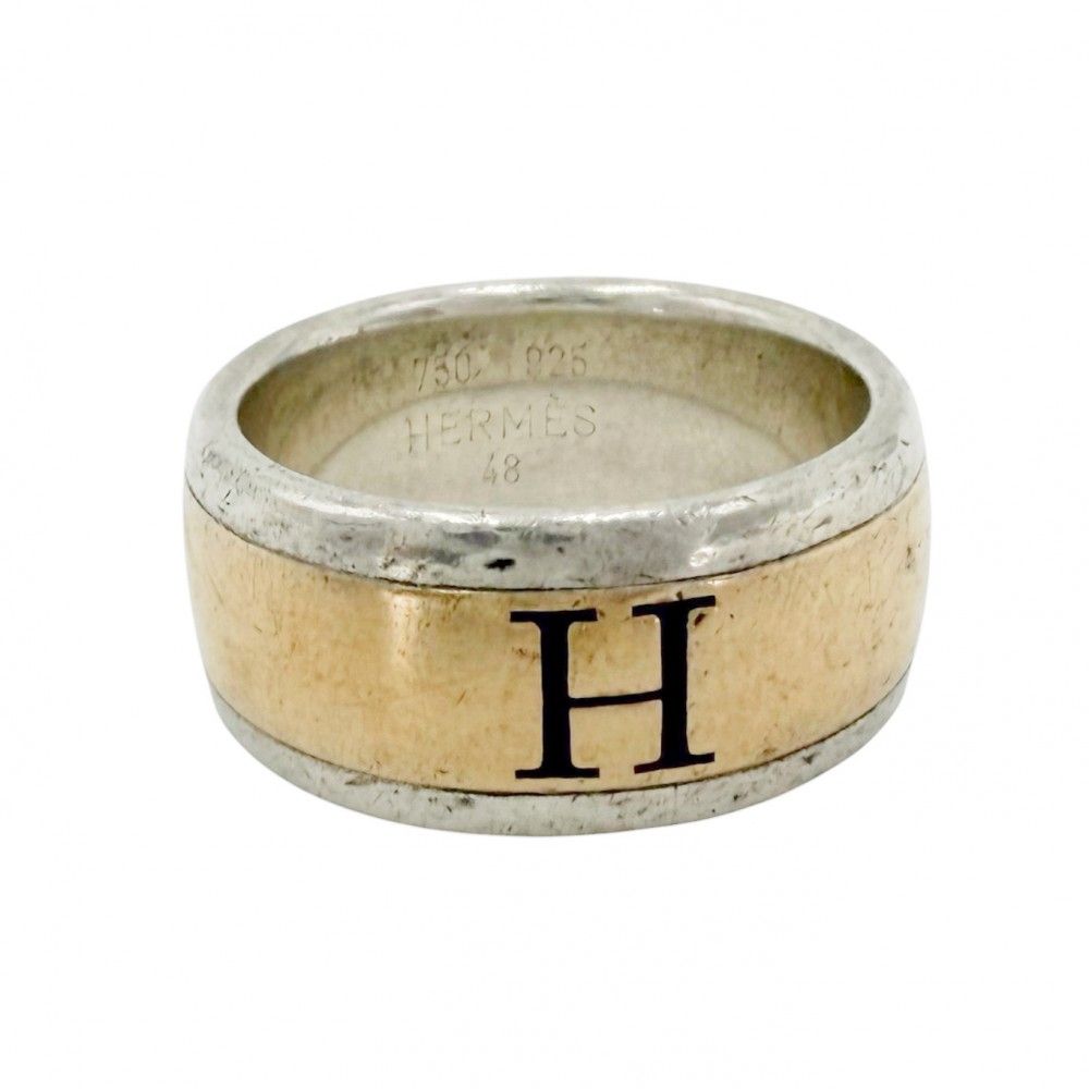 Hermes Ring Logo 18K Yellow Gold 48 Combination Gold 925 Sterling Silver