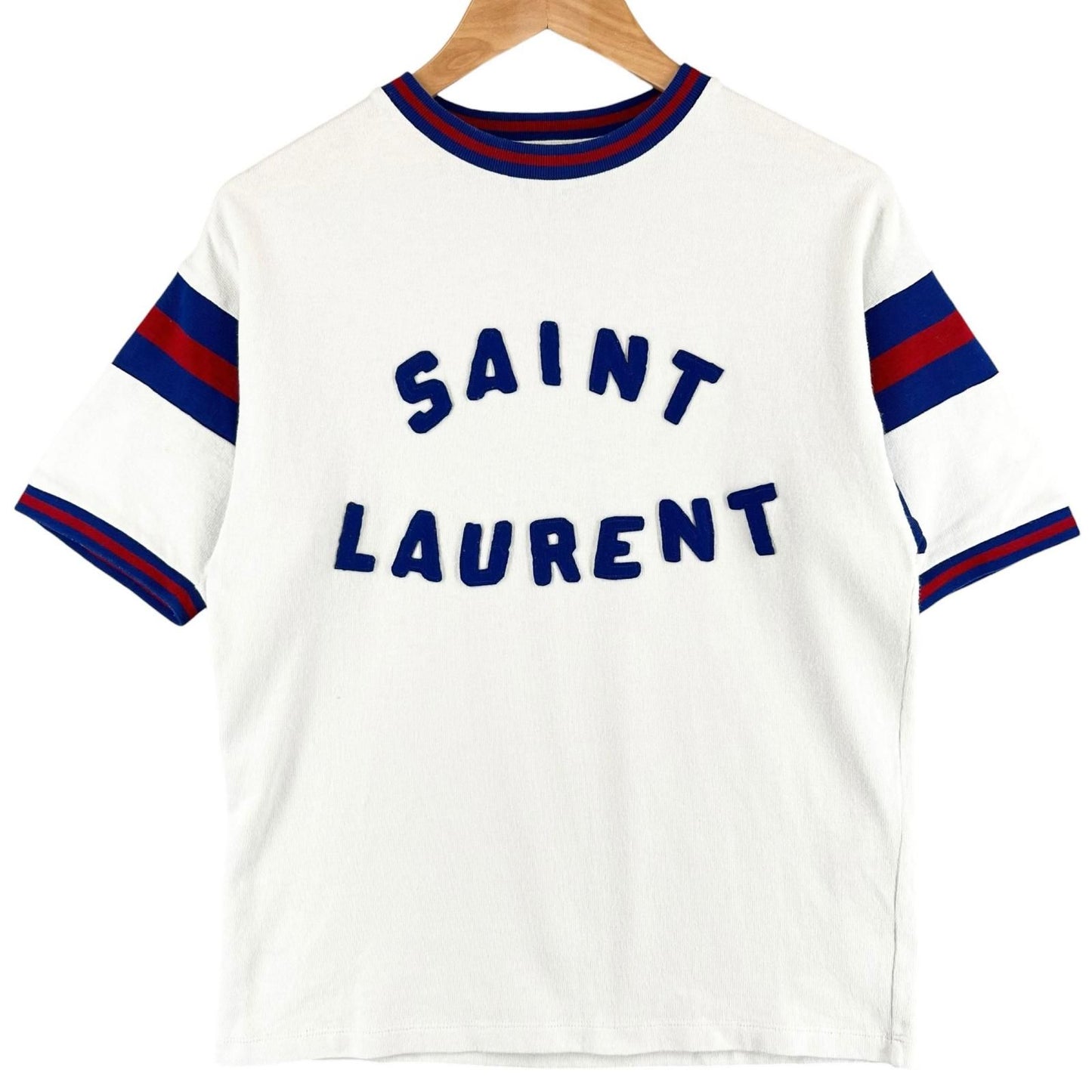 Saint Laurent Paris Cotton Short Sleeve T-Shirt White Blue XS
