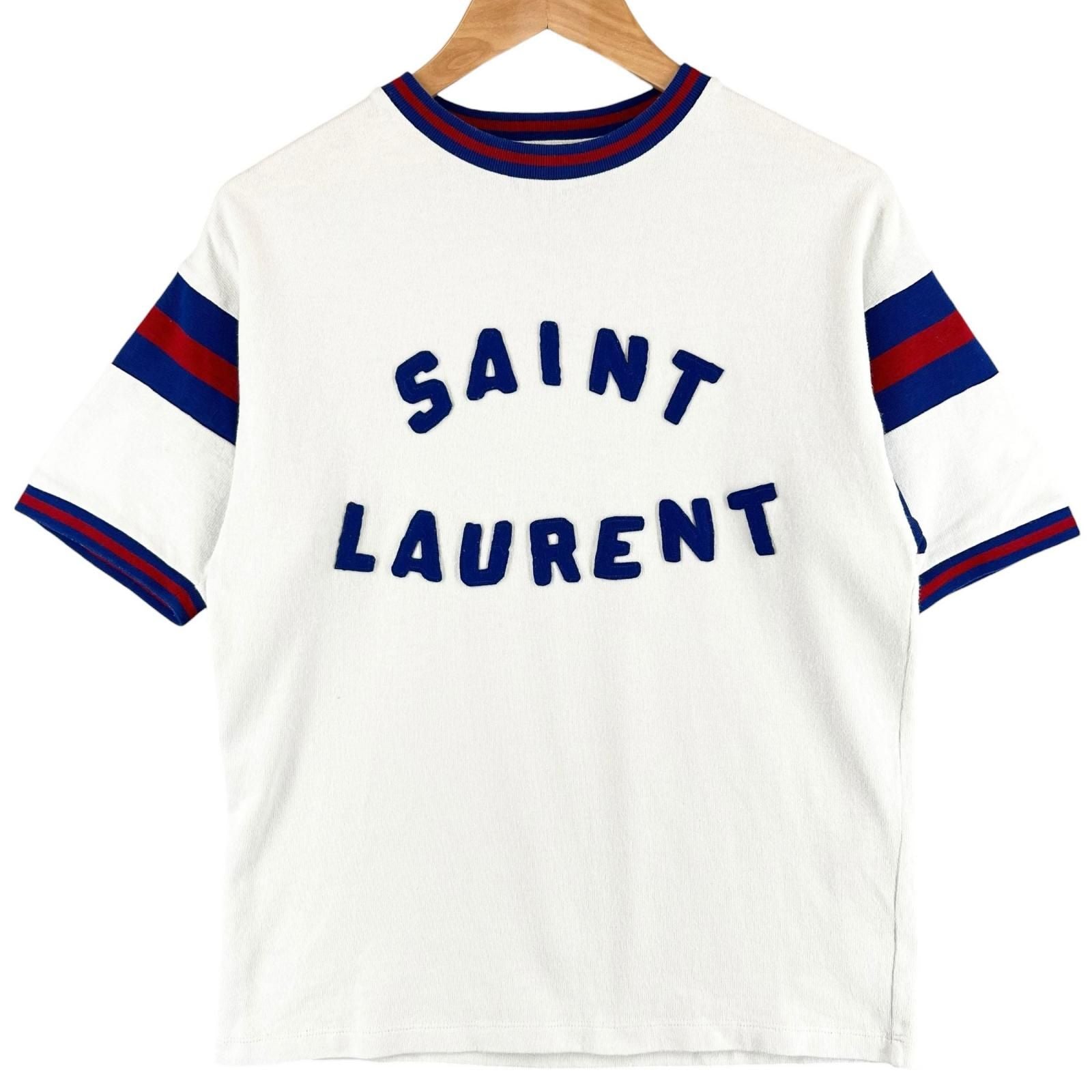Saint Laurent Paris Cotton Short Sleeve T-Shirt White Blue XS