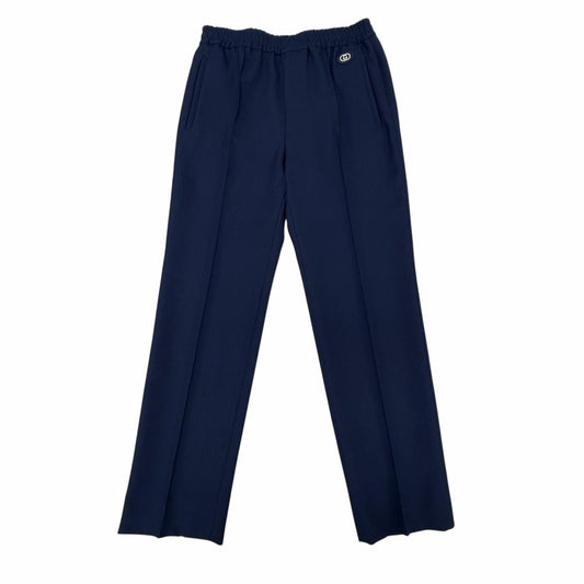 Gucci Leather Interlocking G Logo Patch Jersey Easy Pants Navy 48