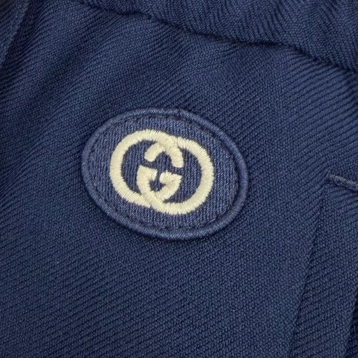 Gucci Leather Interlocking G Logo Patch Jersey Easy Pants Navy 48 — view 5