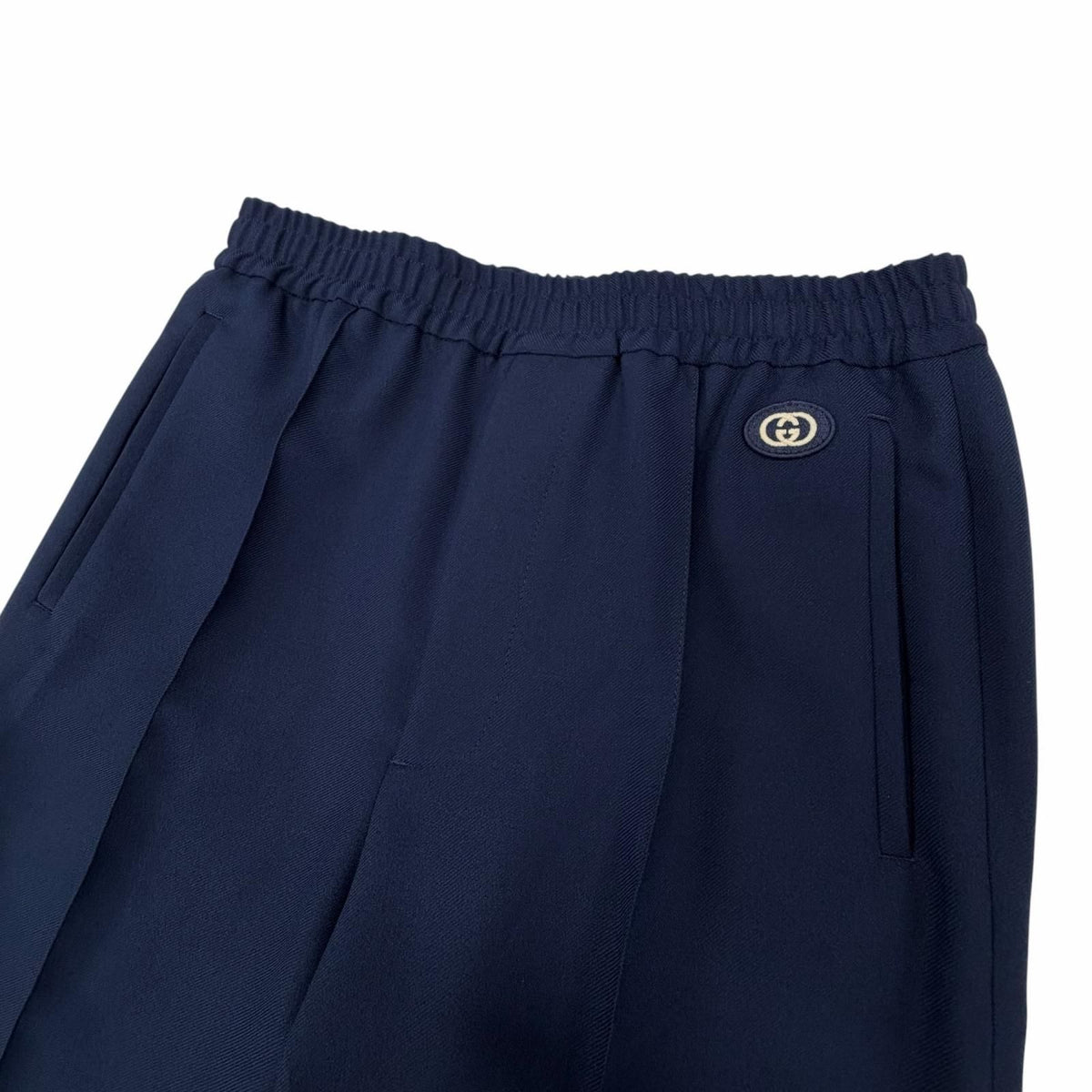 Gucci Leather Interlocking G Logo Patch Jersey Easy Pants Navy 48 — view 3