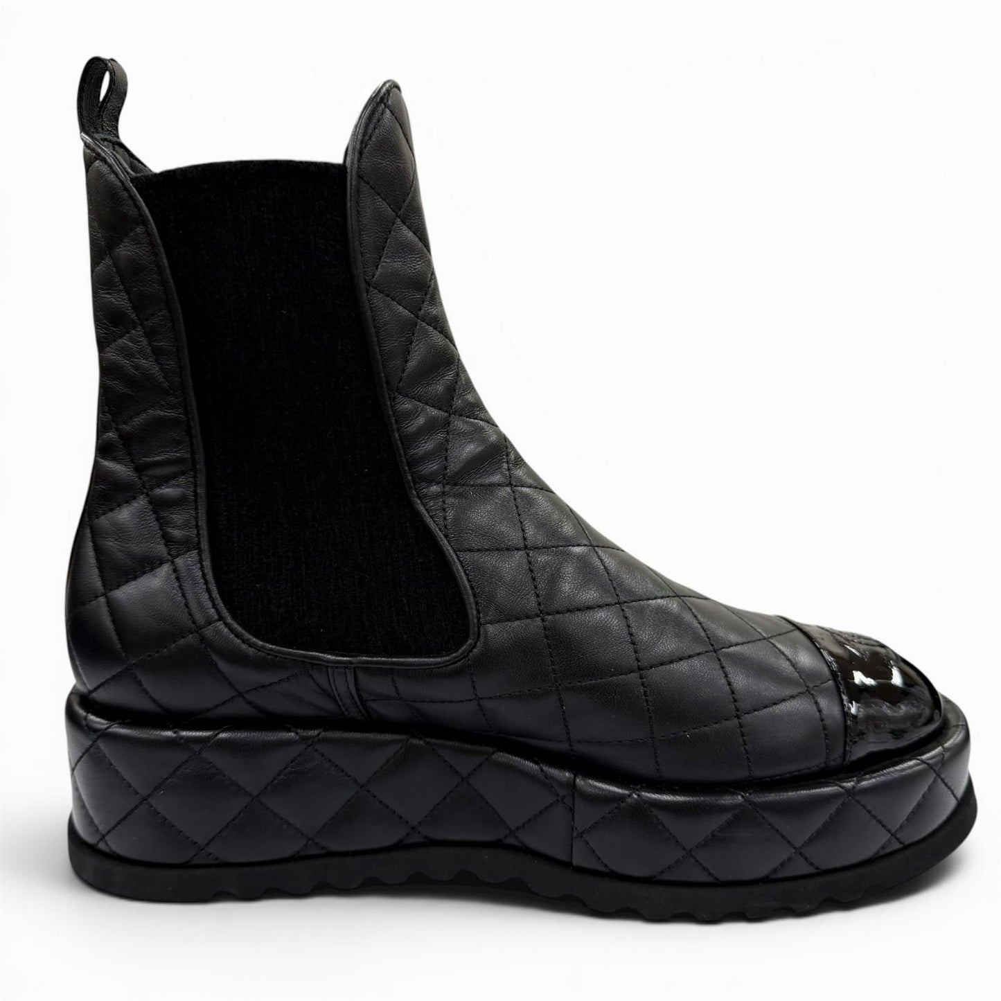 Chanel CC Logo Quilted Leather Side Gore Boots Lightweight Short Black — view 5