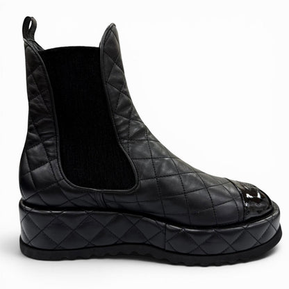 Chanel CC Logo Quilted Leather Side Gore Boots Lightweight Short Black — view 5