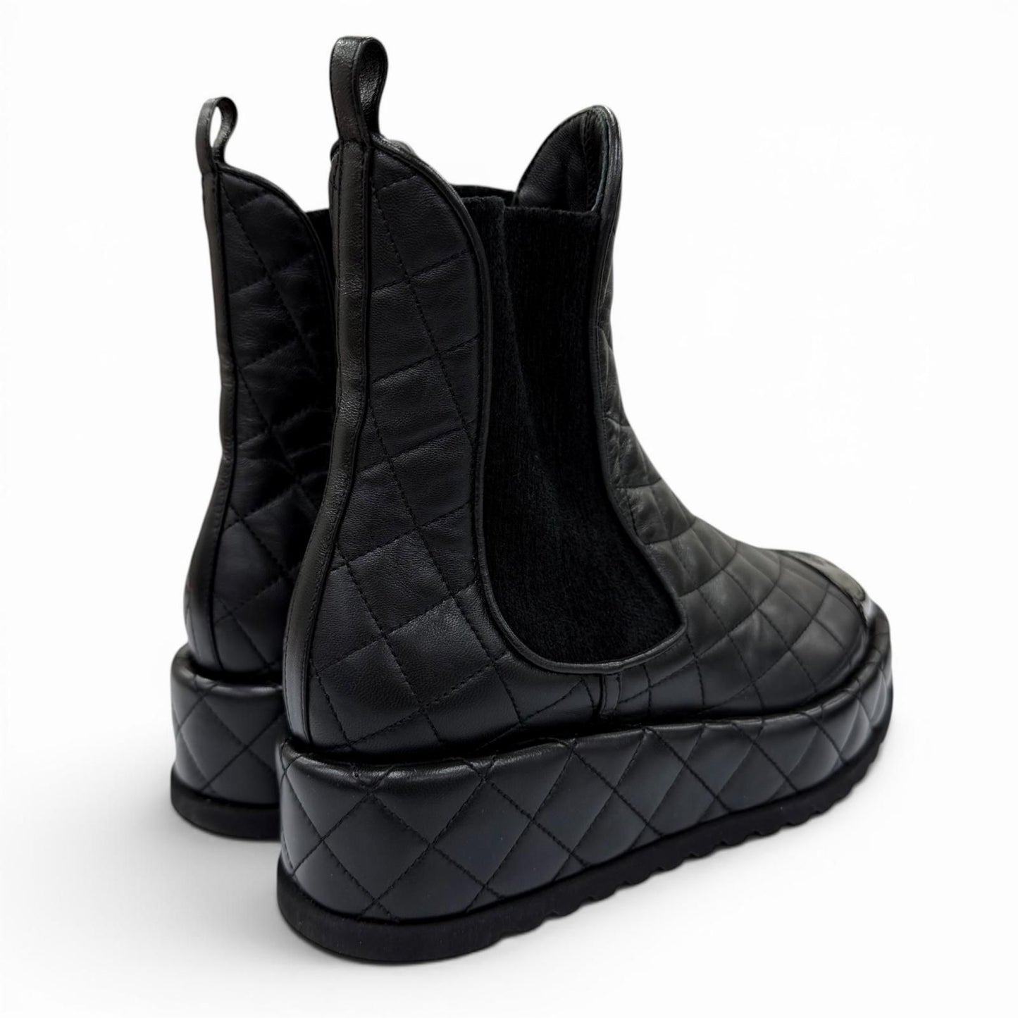 Chanel CC Logo Quilted Leather Side Gore Boots Lightweight Short Black — view 2