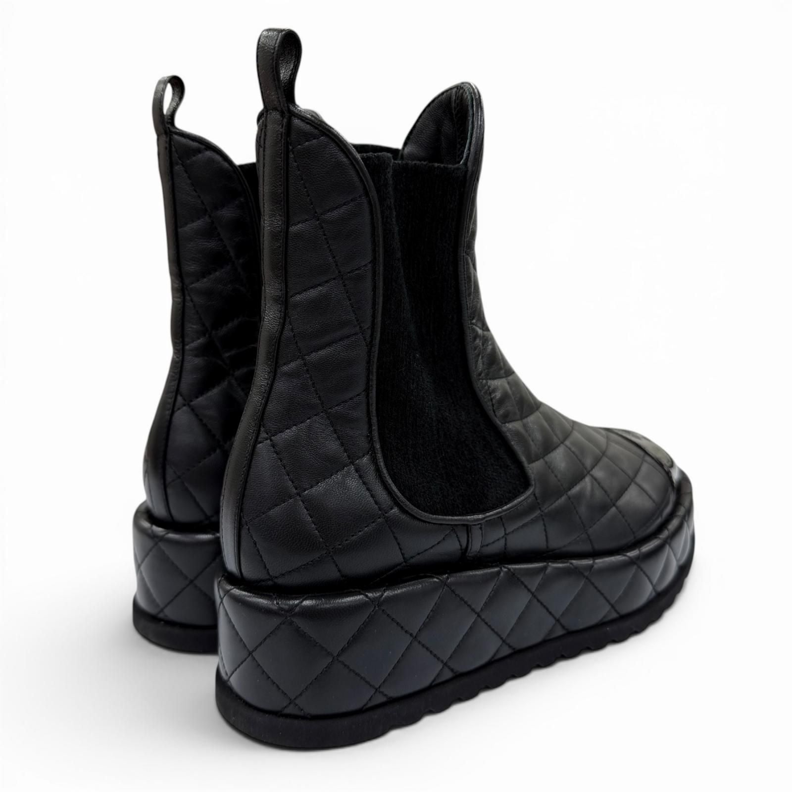 Chanel CC Logo Quilted Leather Side Gore Boots Lightweight Short Black — view 2