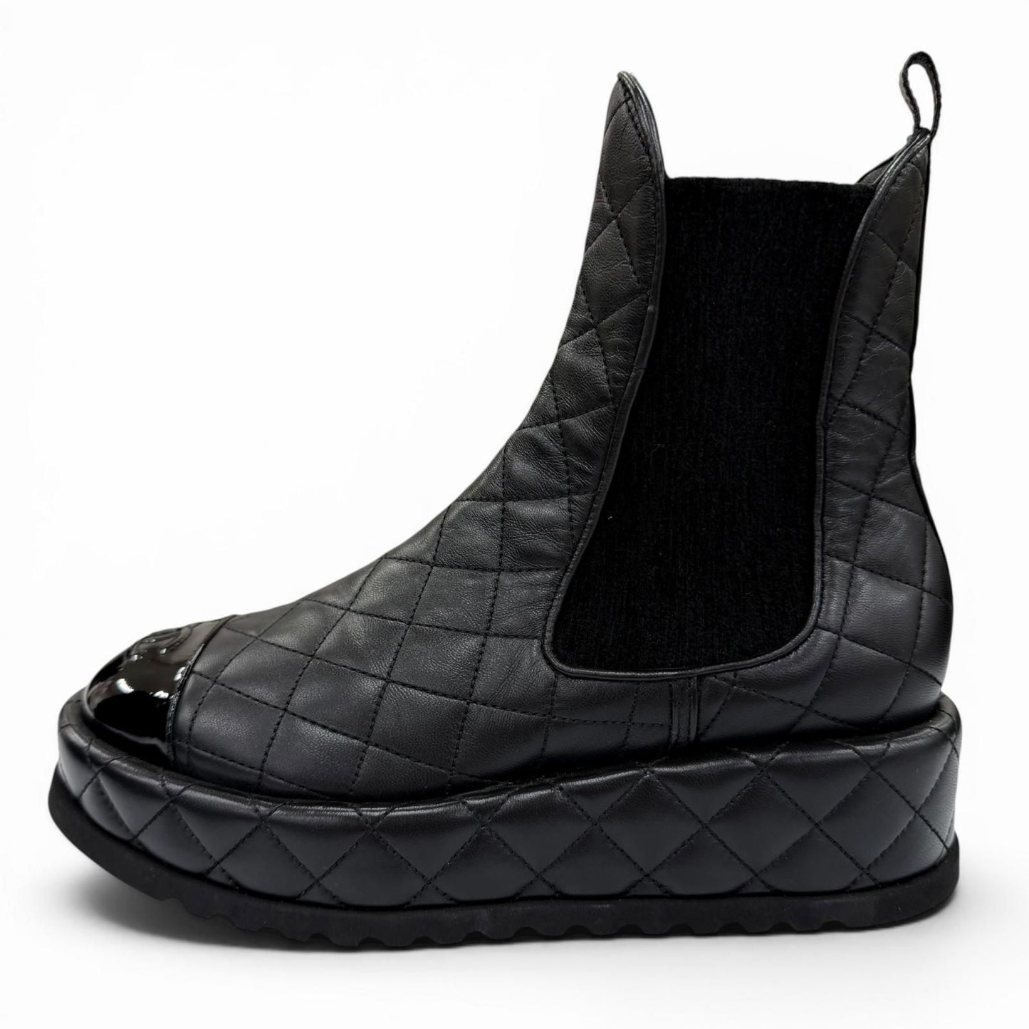 Chanel CC Logo Quilted Leather Side Gore Boots Lightweight Short Black — view 4
