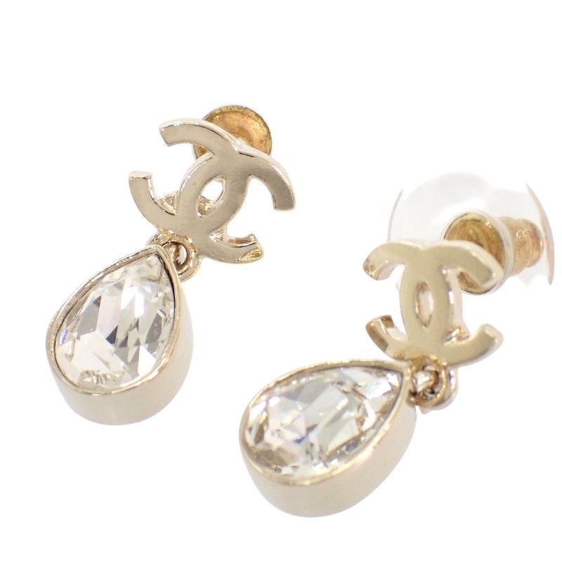 Chanel CC Drop Swing Earrings Metal Crystal Gold CC Logo — view 3