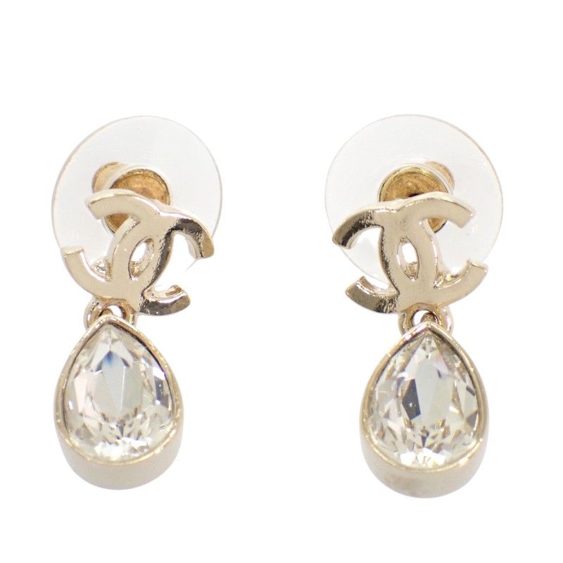 Chanel CC Drop Swing Earrings Metal Crystal Gold CC Logo — view 2