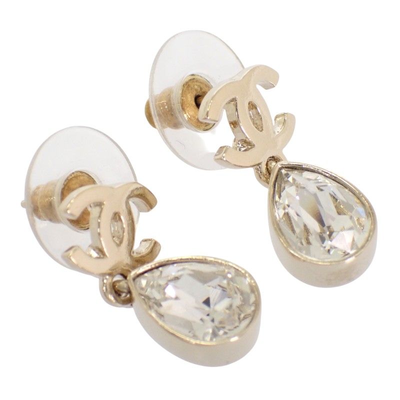 Chanel CC Drop Swing Earrings Metal Crystal Gold CC Logo — view 4