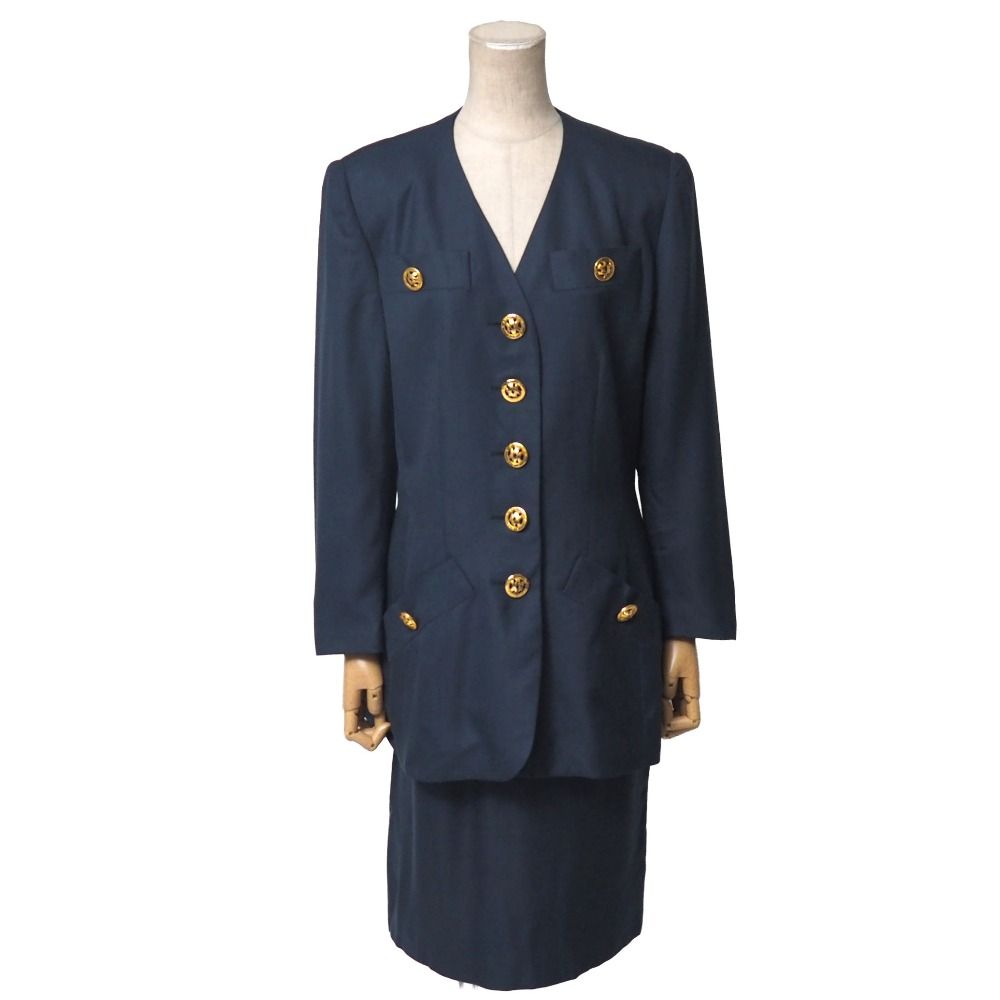 Celine Vintage Skirt Suit 42 Collarless Jacket Tight