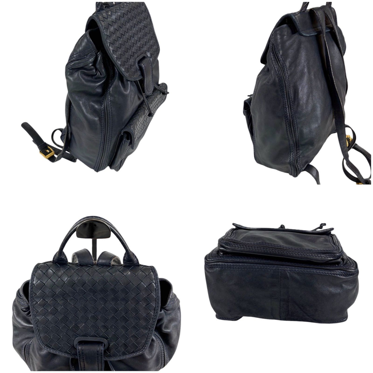 Bottega Veneta Drawstring Backpack Intrecciato Leather Navy — view 4