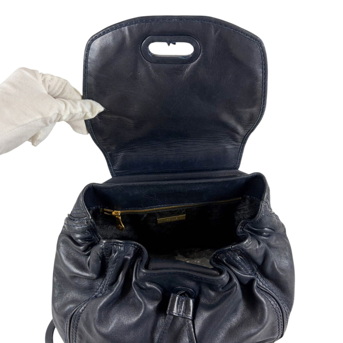 Bottega Veneta Drawstring Backpack Intrecciato Leather Navy — view 3