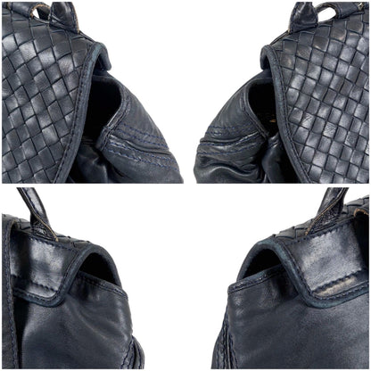Bottega Veneta Drawstring Backpack Intrecciato Leather Navy — view 5
