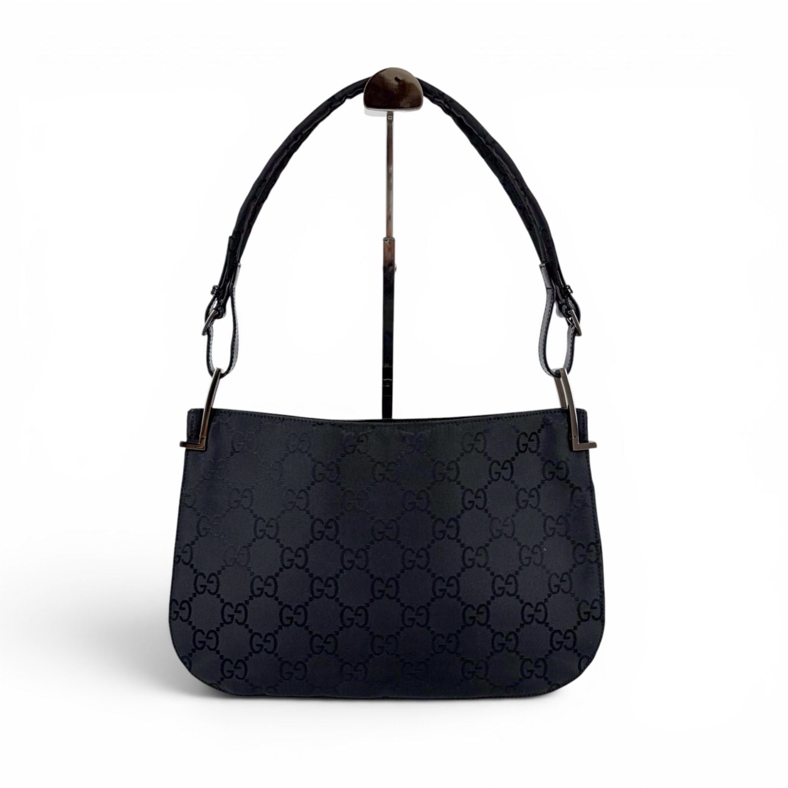 Gucci GG Canvas Shoulder Bag Hobo Nylon Black