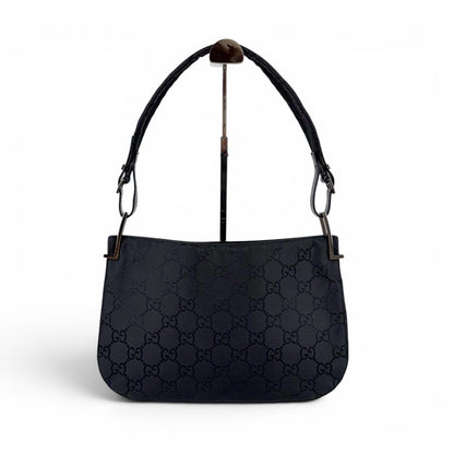 Gucci GG Canvas Shoulder Bag Hobo Nylon Black