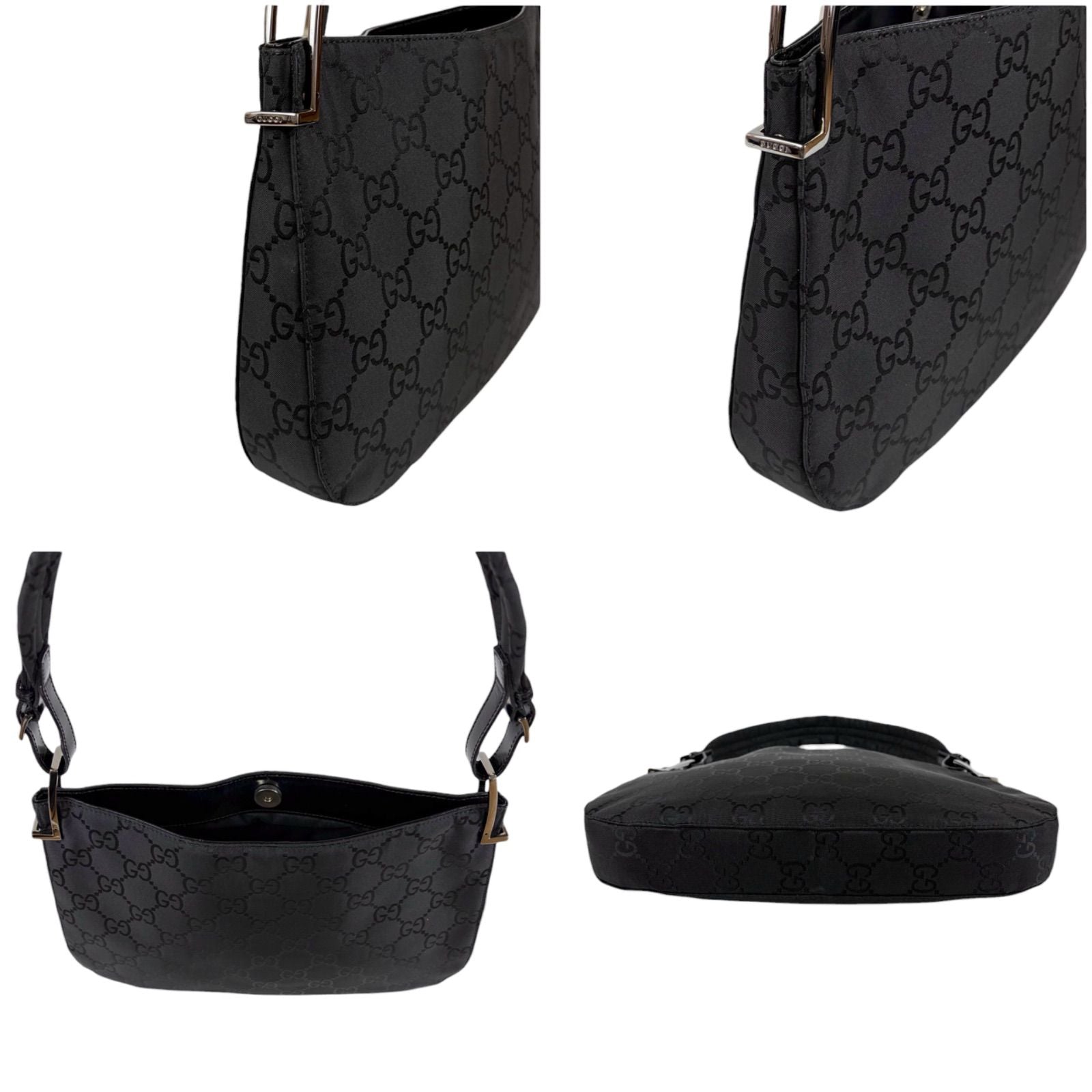 Gucci GG Canvas Shoulder Bag Hobo Nylon Black — view 3