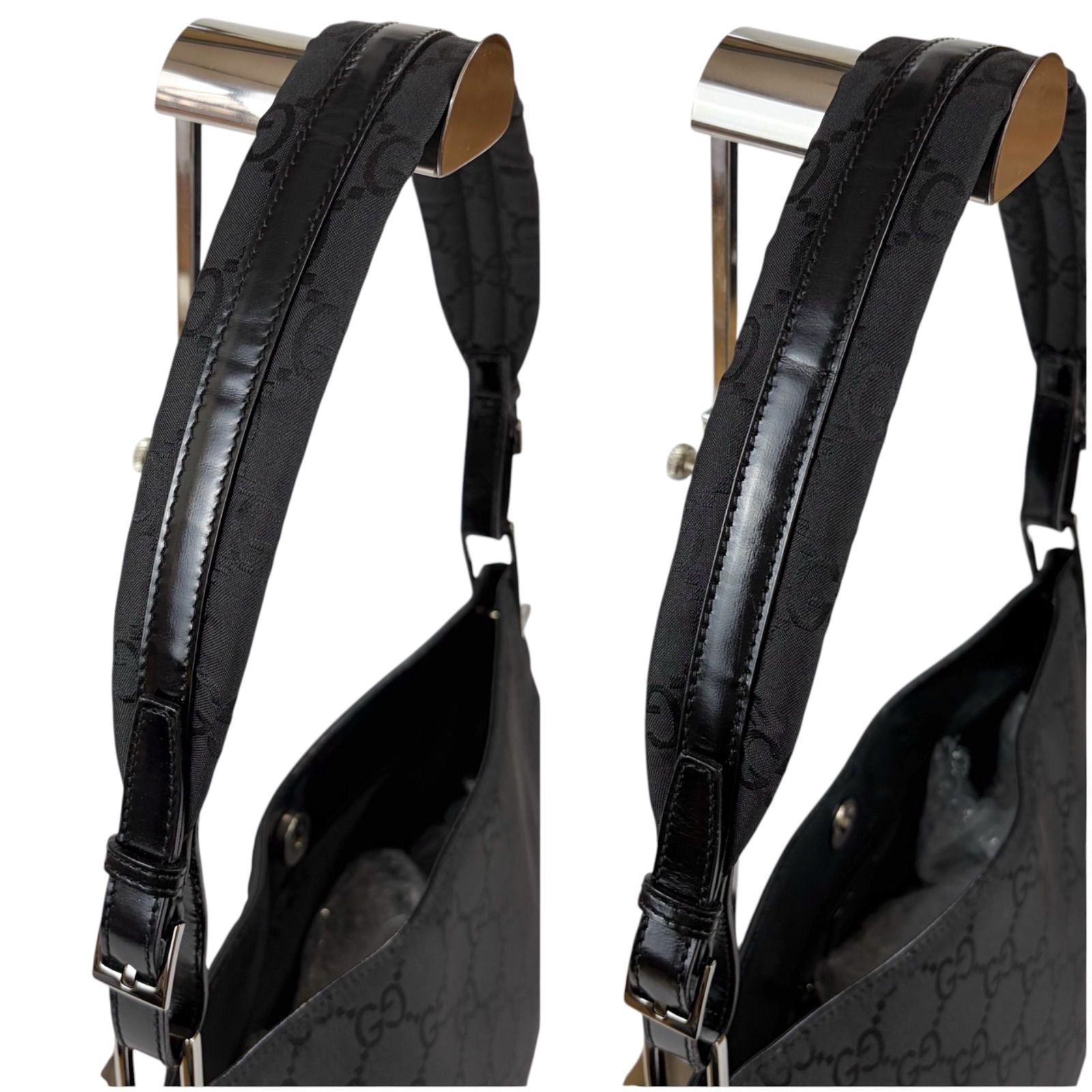 Gucci GG Canvas Shoulder Bag Hobo Nylon Black — view 6