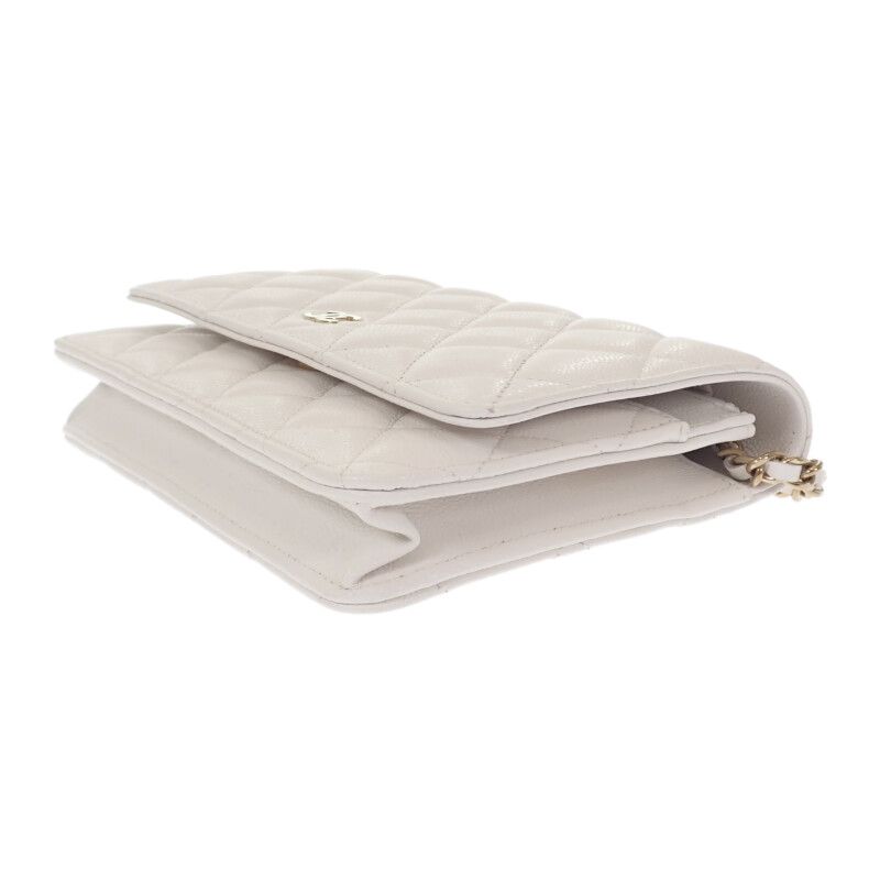 Chanel Classic Chain Wallet Shoulder Bag Caviar Leather White Gold — view 5