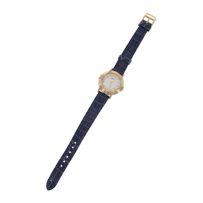 Hermes Ruban Lug Bezel Diamond Watch Yellow Gold Pink Navy Quartz White Dial — view 4