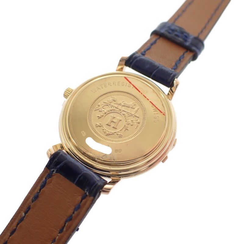 Hermes Ruban Lug Bezel Diamond Watch Yellow Gold Pink Navy Quartz White Dial — view 3