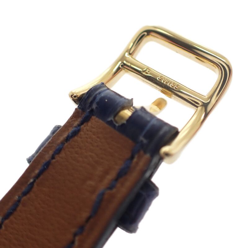 Hermes Ruban Lug Bezel Diamond Watch Yellow Gold Pink Navy Quartz White Dial — view 6