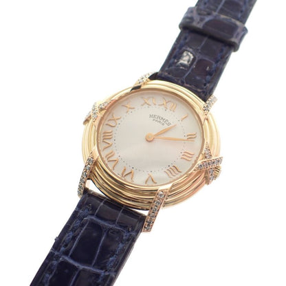 Hermes Ruban Lug Bezel Diamond Watch Yellow Gold Pink Navy Quartz White Dial — view 2