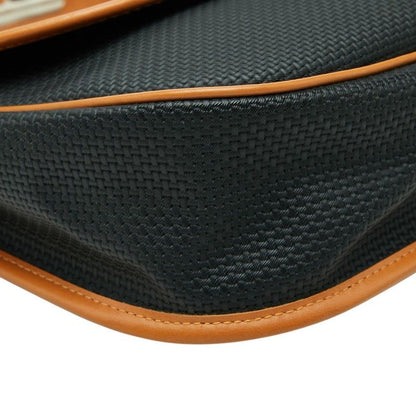 Saint Laurent Logo Plate Crossbody Shoulder Bag Navy Brown Leather — view 5