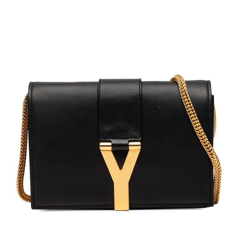 Saint Laurent Line Chain Shoulder Bag Black Leather