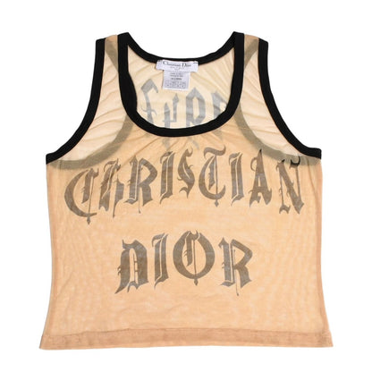 Dior Gothic Logo Mesh Tank Top Sheer Galliano Era Font