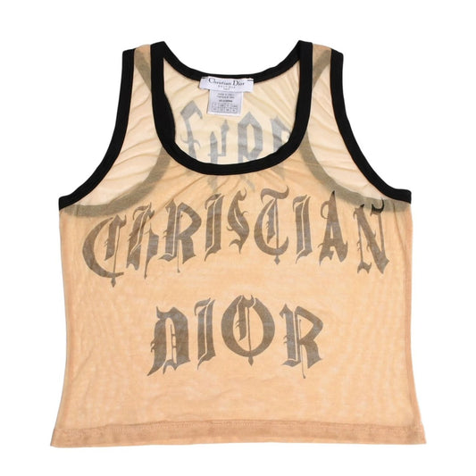 Dior Gothic Logo Mesh Tank Top Sheer Galliano Era Font