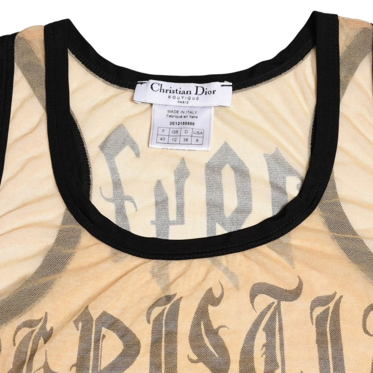 Dior Gothic Logo Mesh Tank Top Sheer Galliano Era Font — view 3